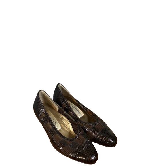 Enzo Molteni Brown Patchwork Tortoise Block Heel Slip On Shoe Women SZ 5.5 - Picture 1 of 11